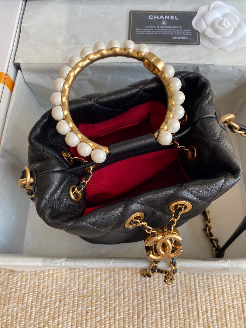 Chanel Pearl Bracelet Bucket Bag Lambskin AS2608 Black - Default Title - View 9