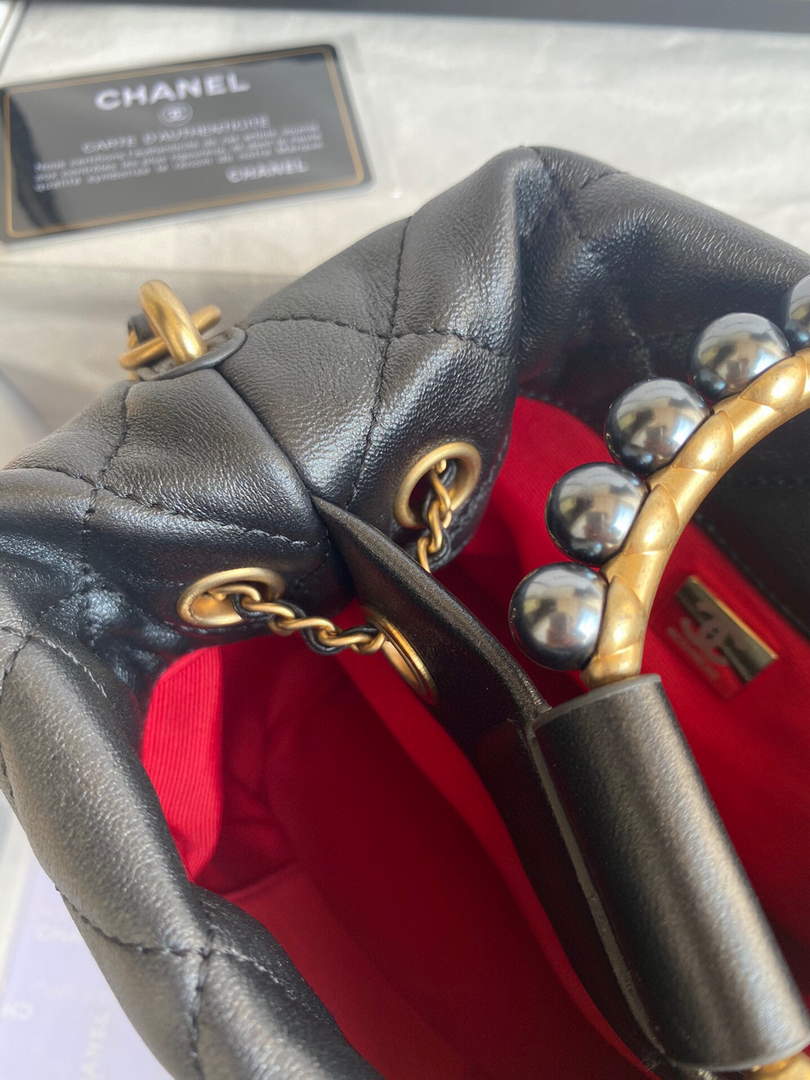 Chanel Grey Pearl Bracelet Bucket Bag Lambskin AS2608 Black - Default Title - View 7