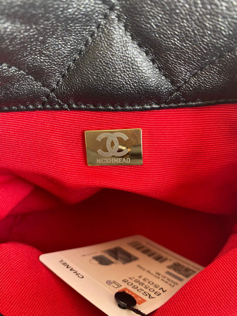 Chanel Grey Pearl Bracelet Bucket Bag Lambskin AS2608 Black