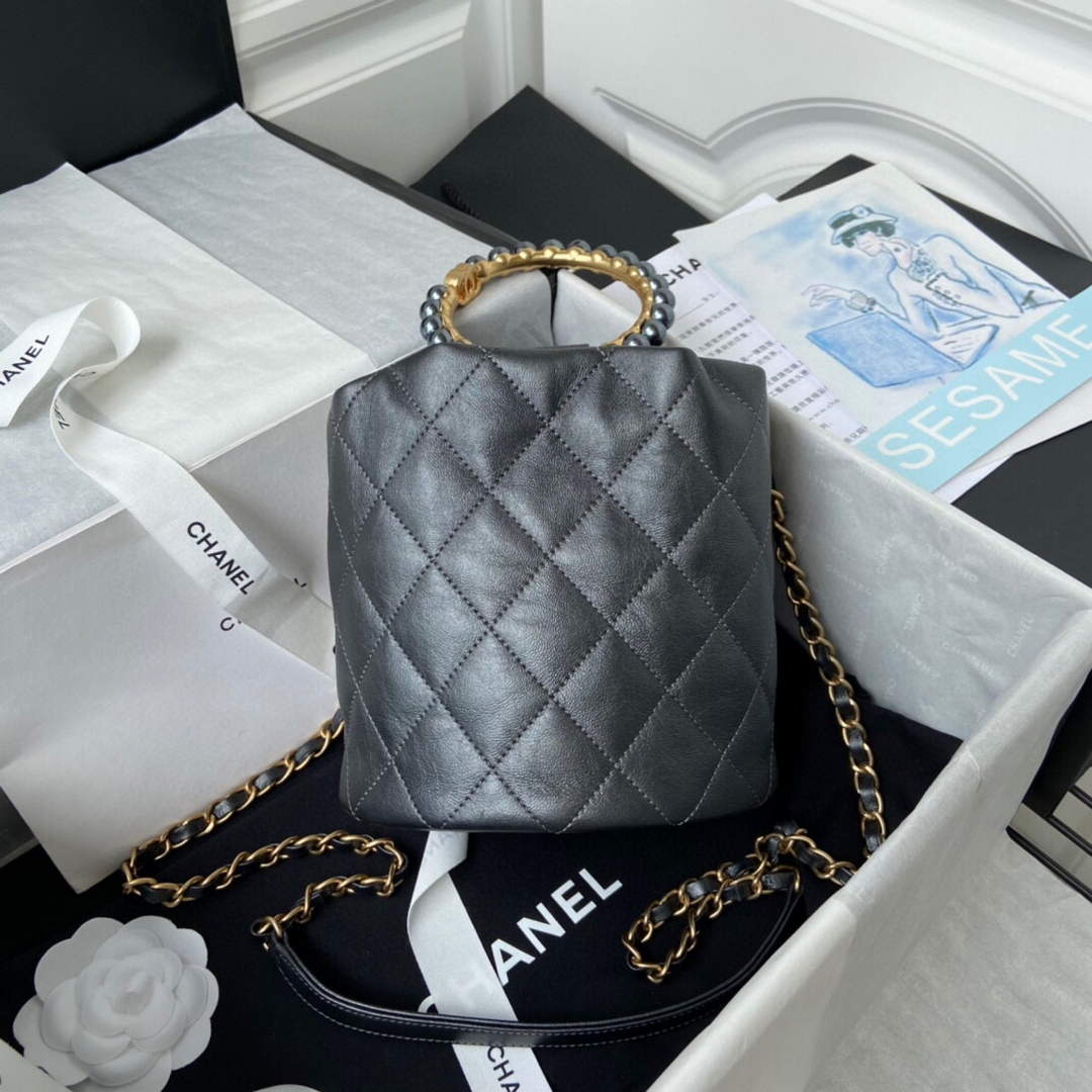 Chanel Pearl Bracelet Bucket Bag Lambskin AS2608 Grey - Default Title - View 2