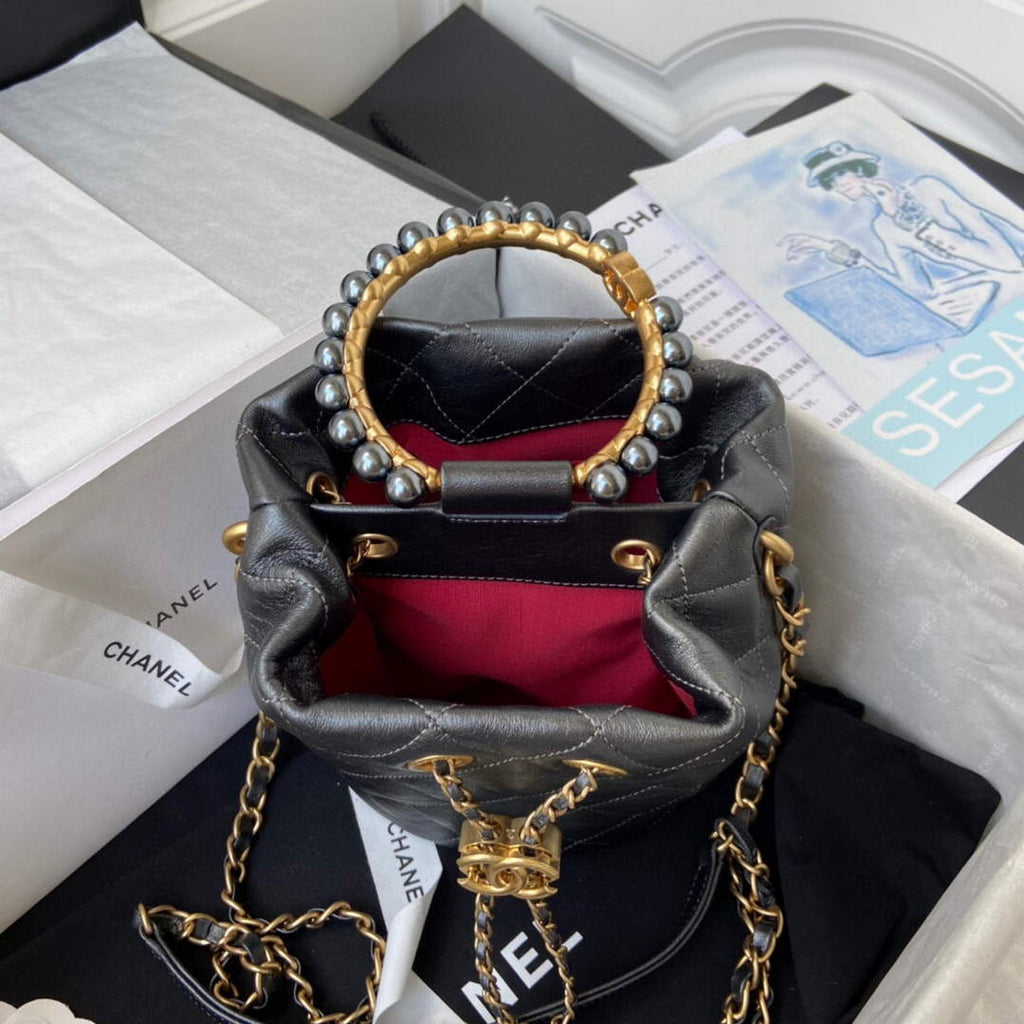 Chanel Pearl Bracelet Bucket Bag Lambskin AS2608 Grey