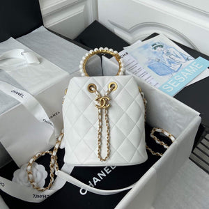 Chanel Pearl Bracelet Bucket Bag Lambskin AS2608 White - Default Title - View 1