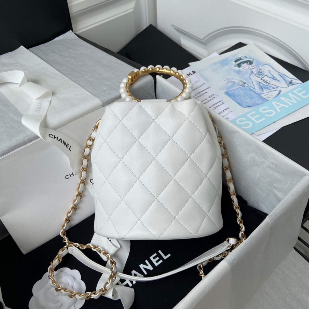 Chanel Pearl Bracelet Bucket Bag Lambskin AS2608 White - Default Title - View 2