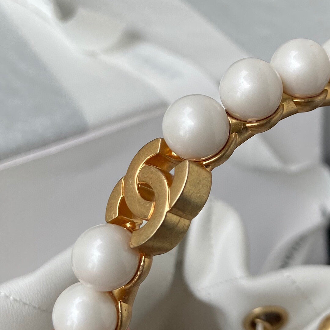 Chanel Pearl Bracelet Bucket Bag Lambskin AS2608 White