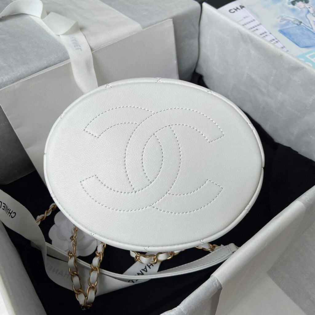 Chanel Pearl Bracelet Bucket Bag Lambskin AS2608 White