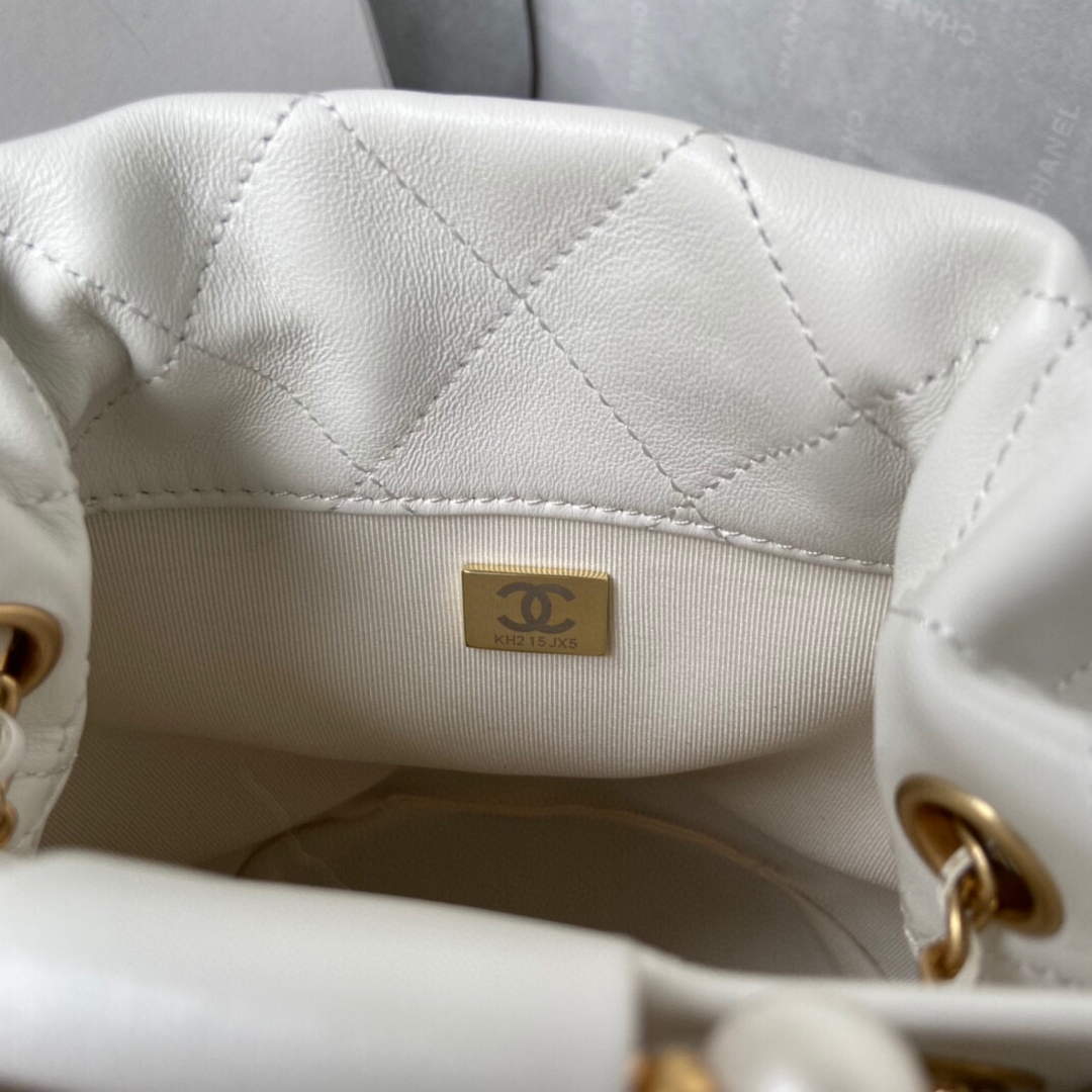Chanel Pearl Bracelet Bucket Bag Lambskin AS2608 White