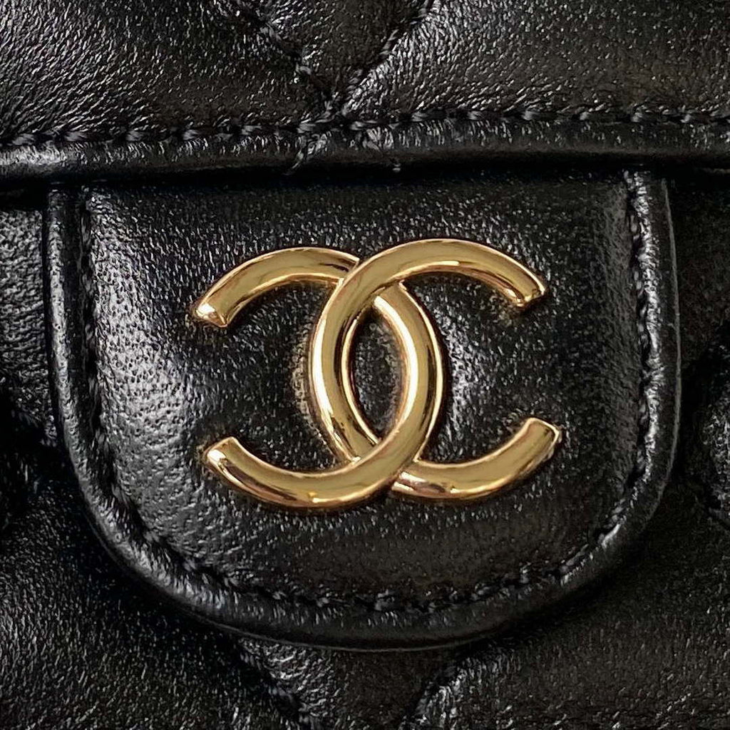 Chanel Phone Holder with Chain CC  Lambskin & Gold-Tone Metal AP3226 Black