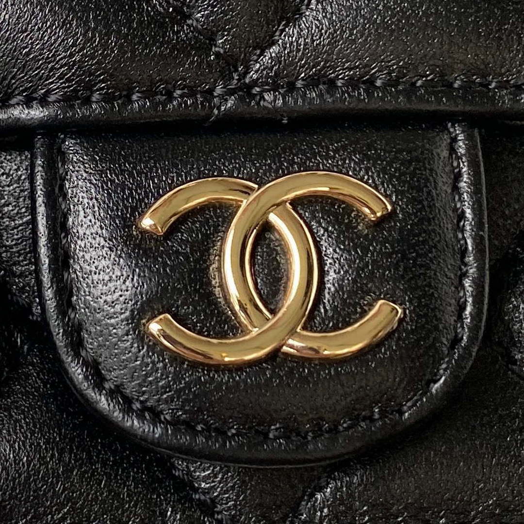 Chanel Phone Holder with Chain CC  Lambskin & Gold-Tone Metal AP3226 Black