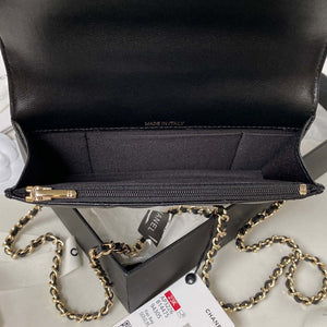 Chanel Phone Holder with Chain CC  Lambskin & Gold-Tone Metal AP3226 Black - Default Title - View 7