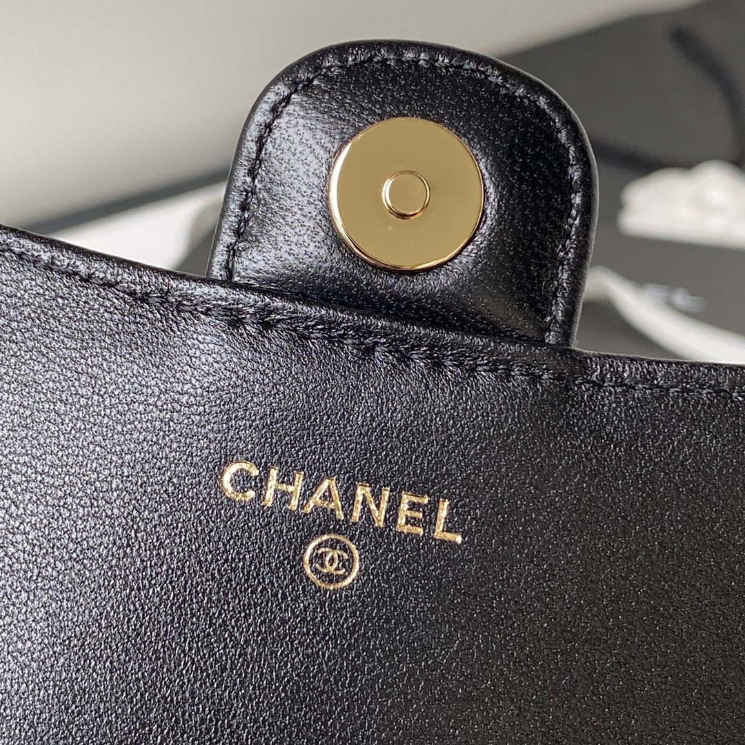 Chanel Phone Holder with Chain CC  Lambskin & Gold-Tone Metal AP3226 Black