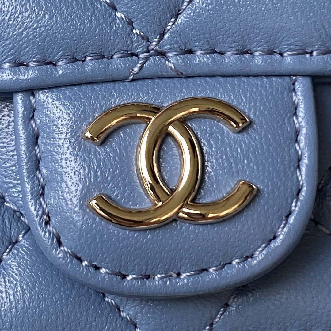 Chanel Phone Holder with Chain CC Lambskin & Gold-Tone Metal AP3226 Blue - Default Title - View 3