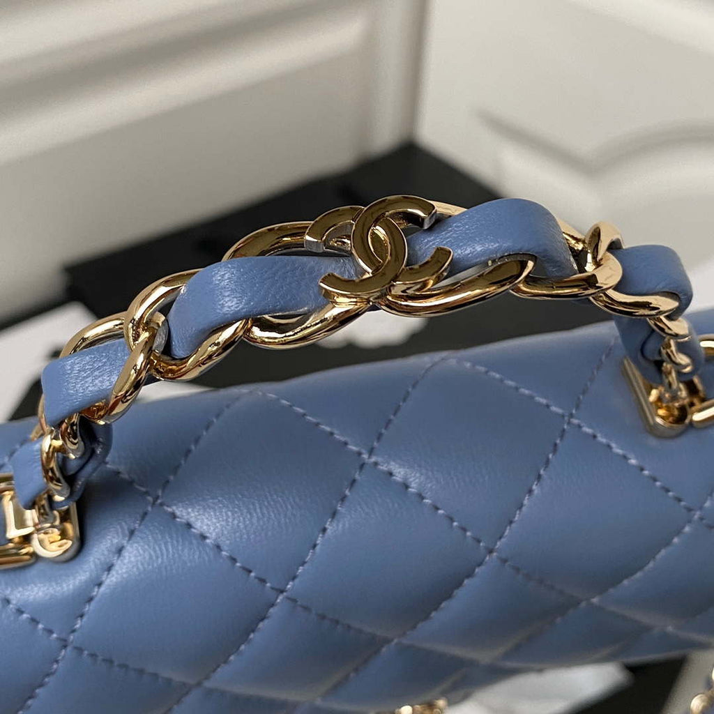 Chanel Phone Holder with Chain CC Lambskin & Gold-Tone Metal AP3226 Blue