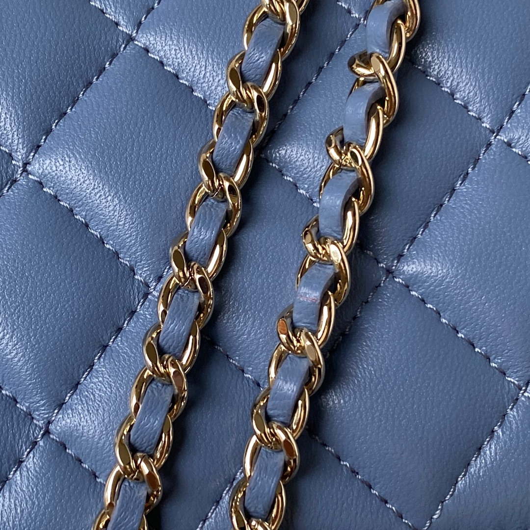 Chanel Phone Holder with Chain CC Lambskin & Gold-Tone Metal AP3226 Blue - Default Title - View 5