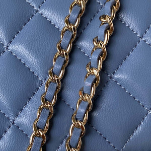 Chanel Phone Holder with Chain CC Lambskin & Gold-Tone Metal AP3226 Blue - Default Title - View 5