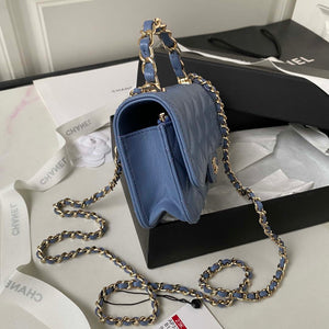 Chanel Phone Holder with Chain CC Lambskin & Gold-Tone Metal AP3226 Blue - Default Title - View 6