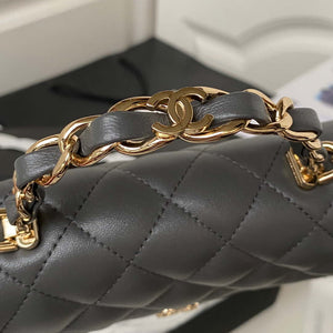Chanel Phone Holder with Chain CC Lambskin & Gold-Tone Metal AP3226 Gray - Default Title - View 3