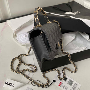 Chanel Phone Holder with Chain CC Lambskin & Gold-Tone Metal AP3226 Gray - Default Title - View 4