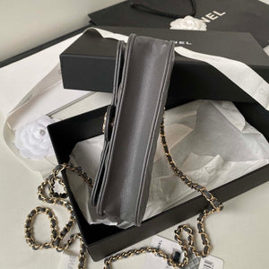 Chanel Phone Holder with Chain CC Lambskin & Gold-Tone Metal AP3226 Gray - Default Title - View 5
