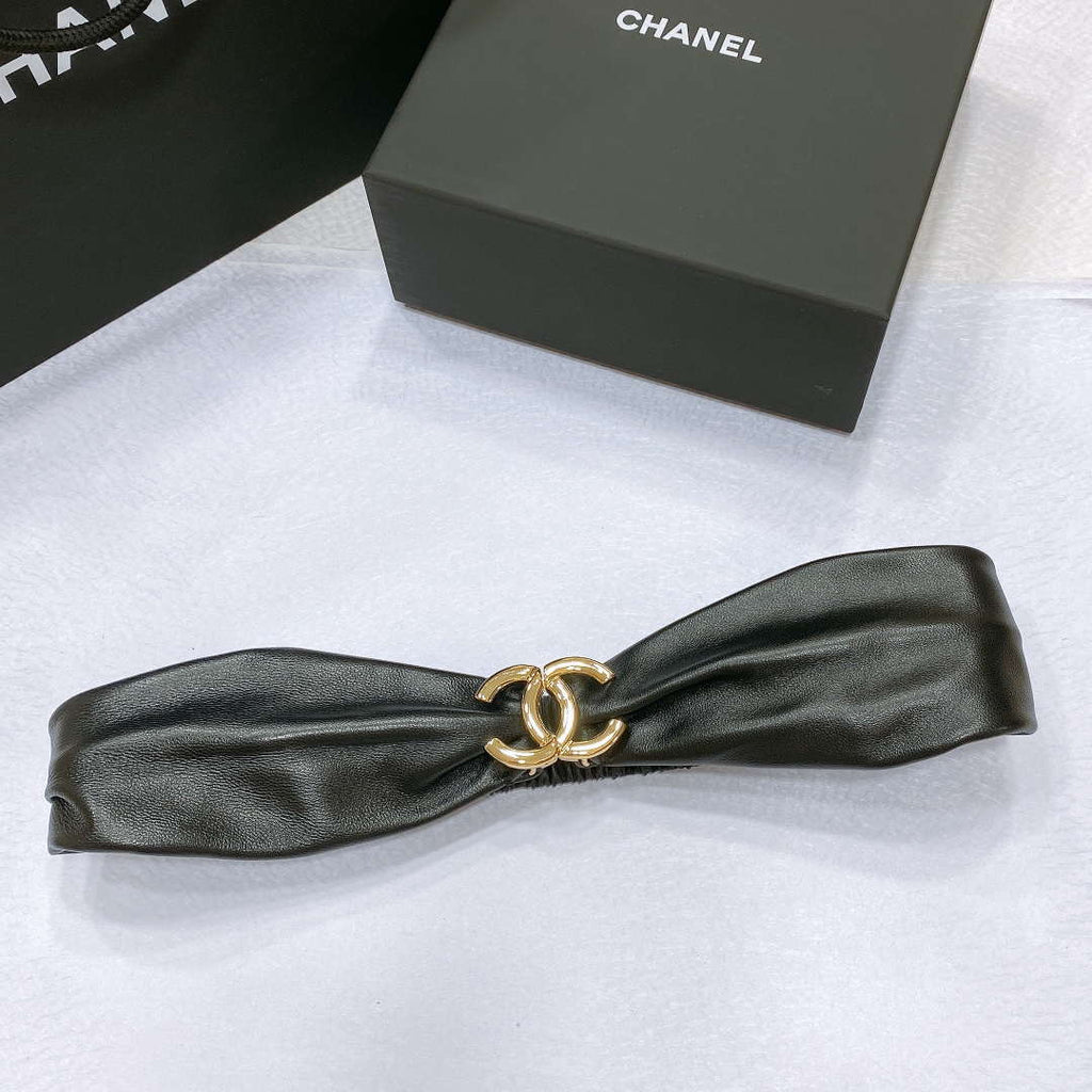 Chanel polished CC brass buckle Sheepskin elastic belt AA0936