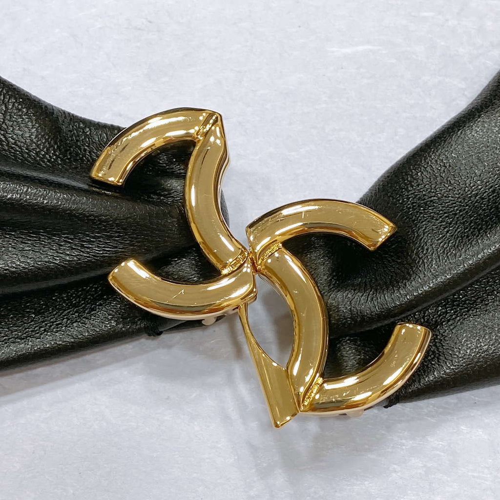 Chanel polished CC brass buckle Sheepskin elastic belt AA0936