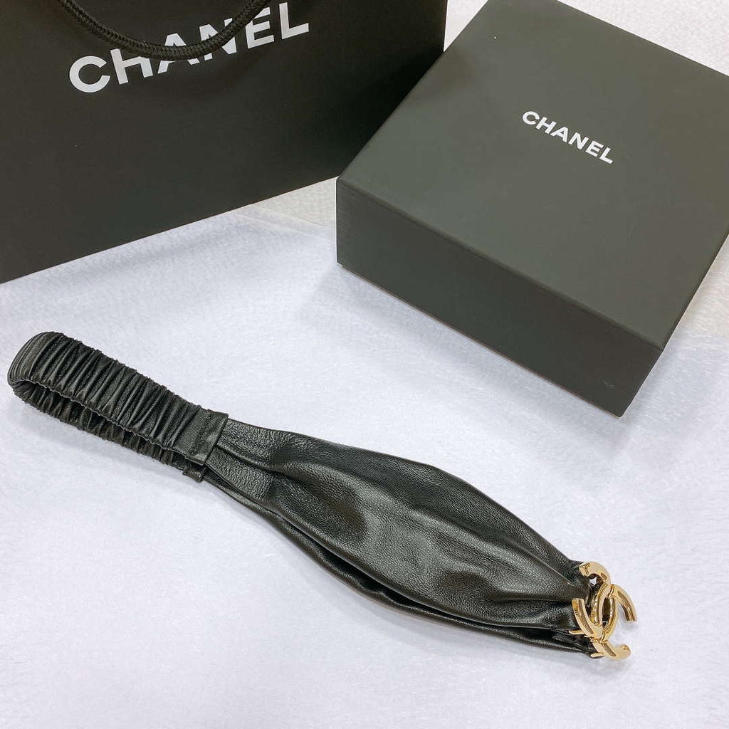 Chanel polished CC brass buckle Sheepskin elastic belt AA0936