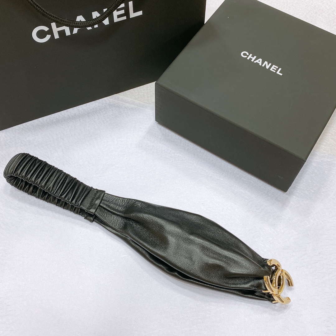 Chanel polished CC brass buckle Sheepskin elastic belt AA0936
