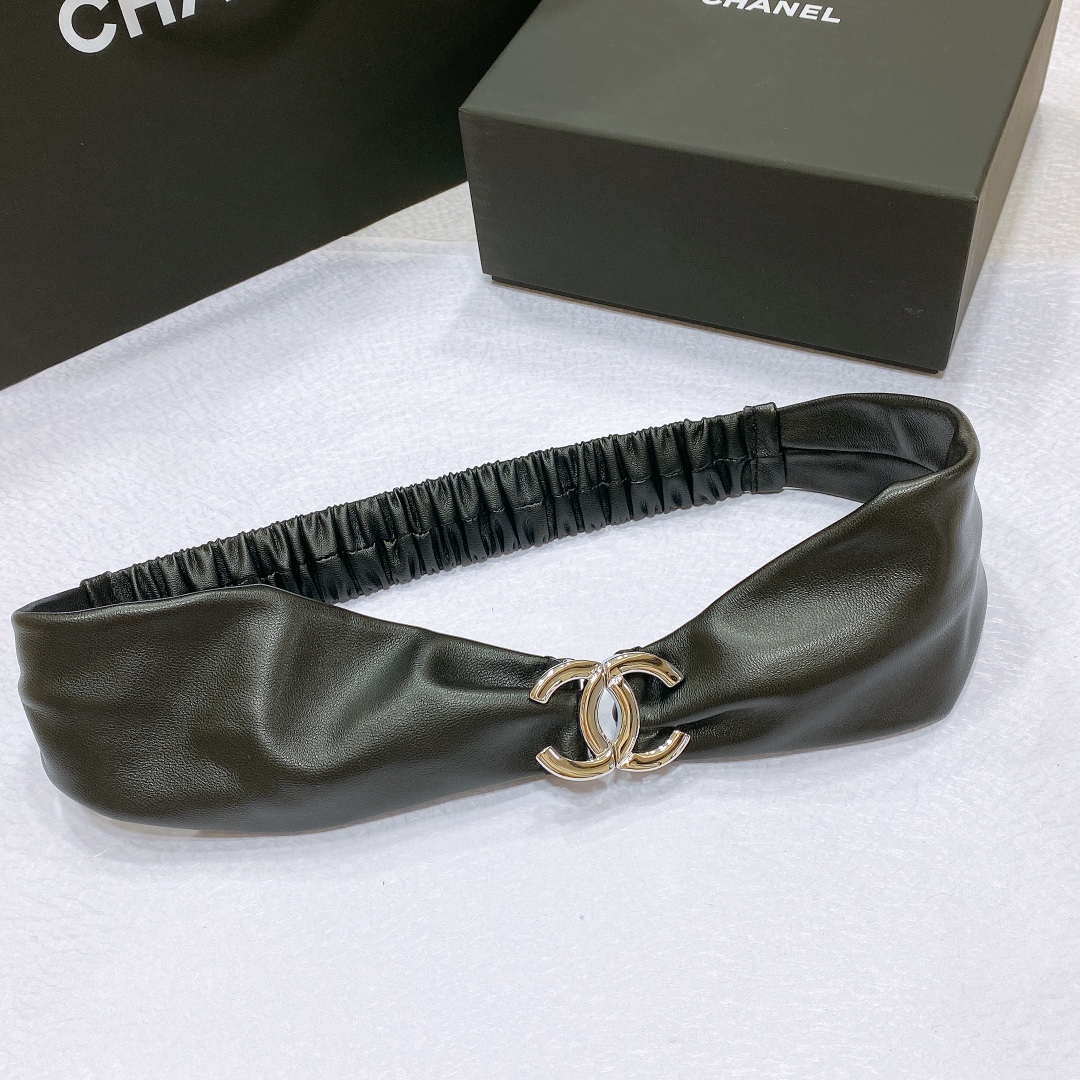 Chanel polished CC brass buckle Sheepskin elastic belt AA0937