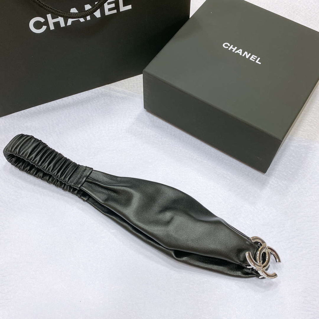 Chanel polished CC brass buckle Sheepskin elastic belt AA0937
