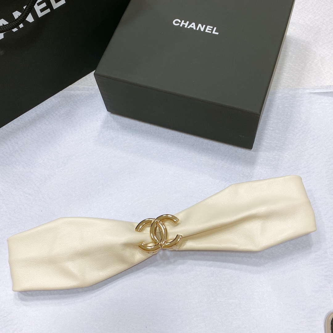 Chanel polished CC brass buckle Sheepskin elastic belt AA0938