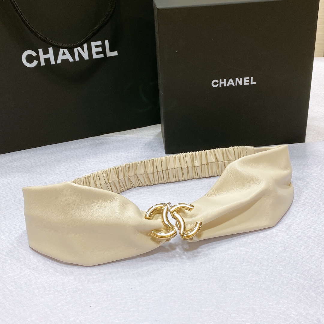 Chanel polished CC brass buckle Sheepskin elastic belt AA0938