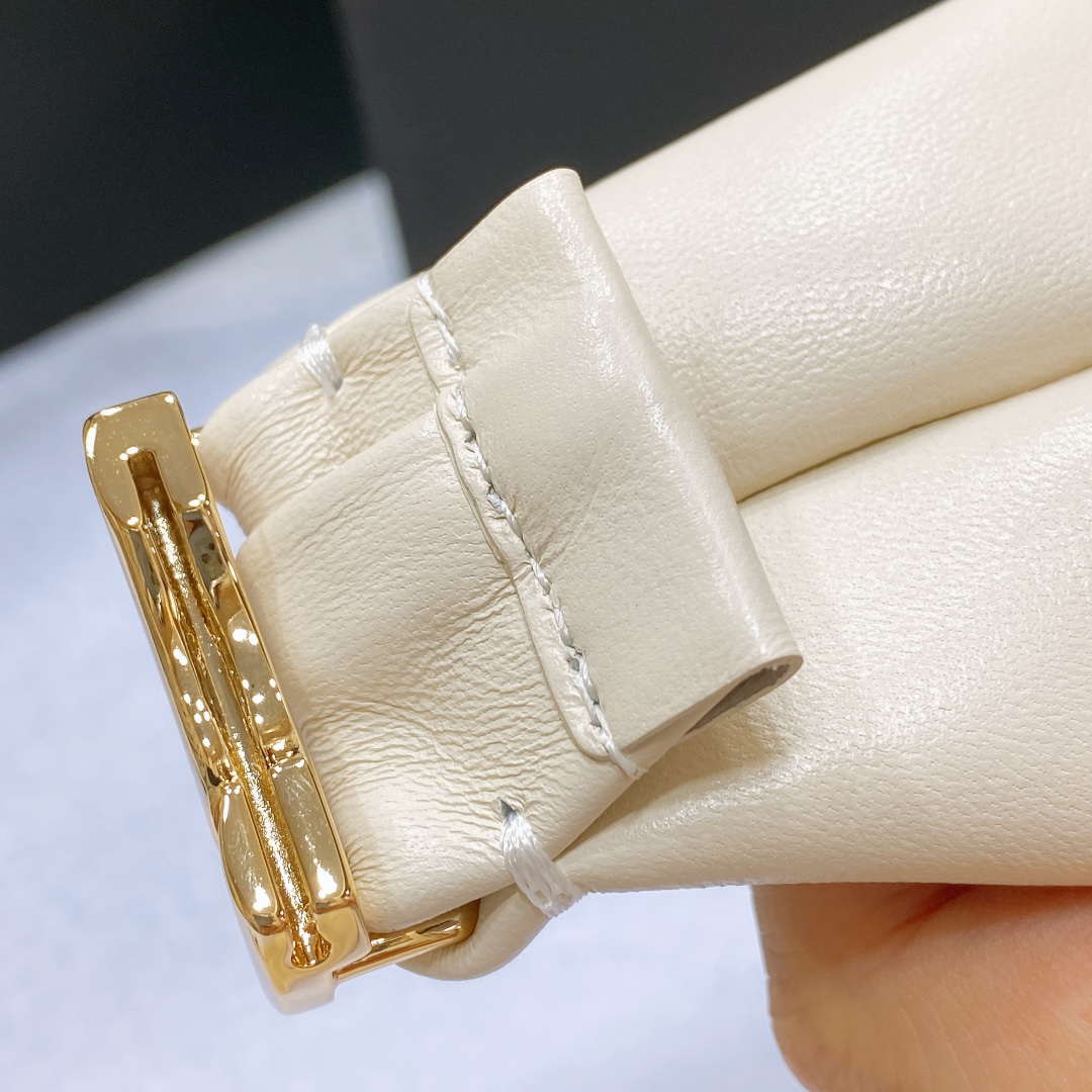 Chanel polished CC brass buckle Sheepskin elastic belt AA0938