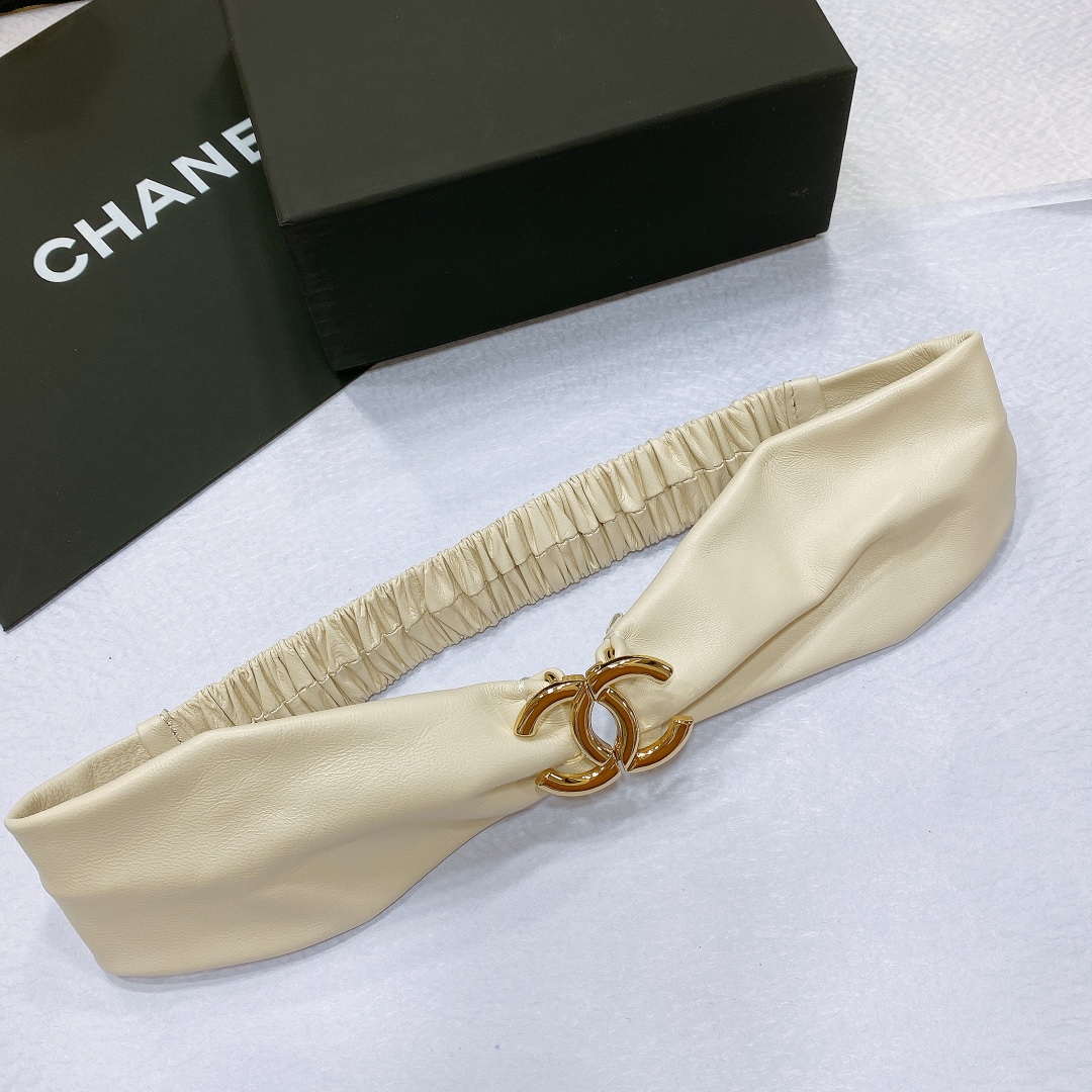 Chanel polished CC brass buckle Sheepskin elastic belt AA0938