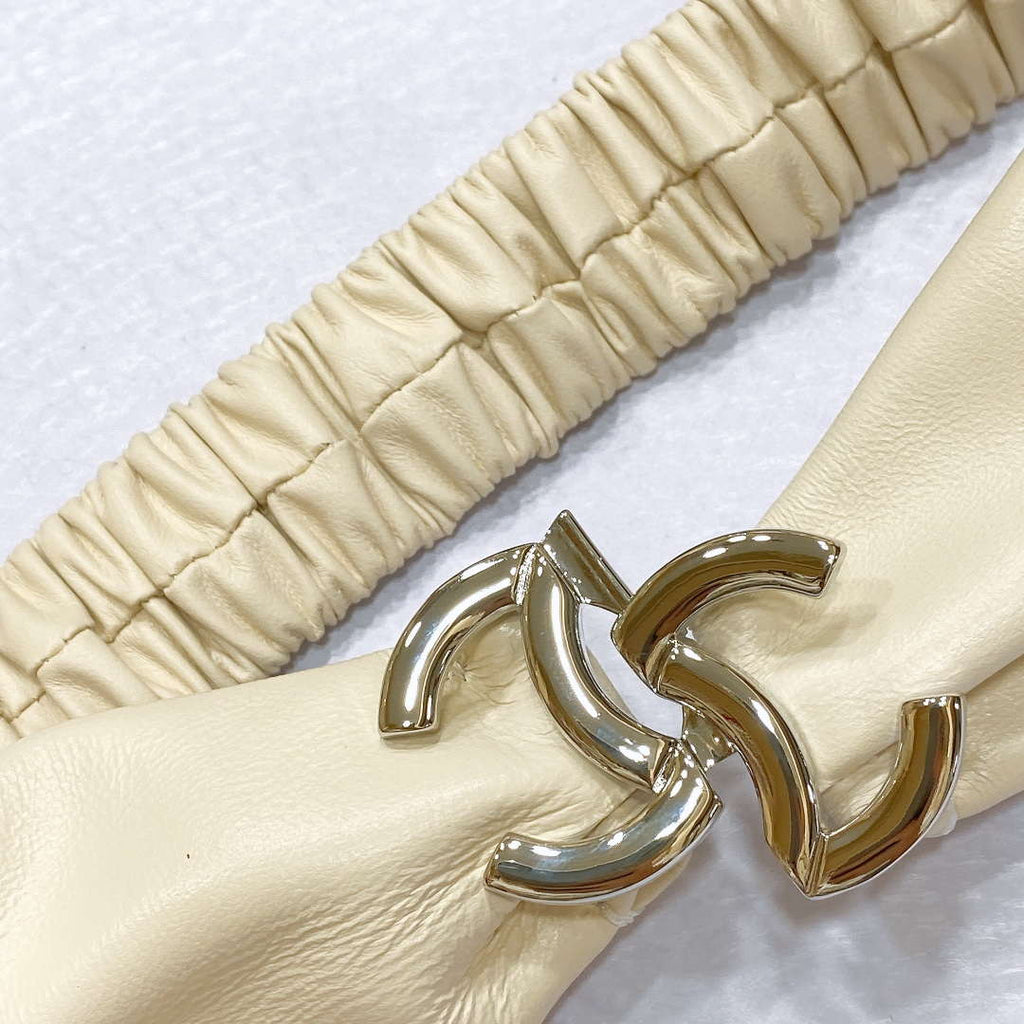 Chanel polished CC brass buckle Sheepskin elastic belt AA0939