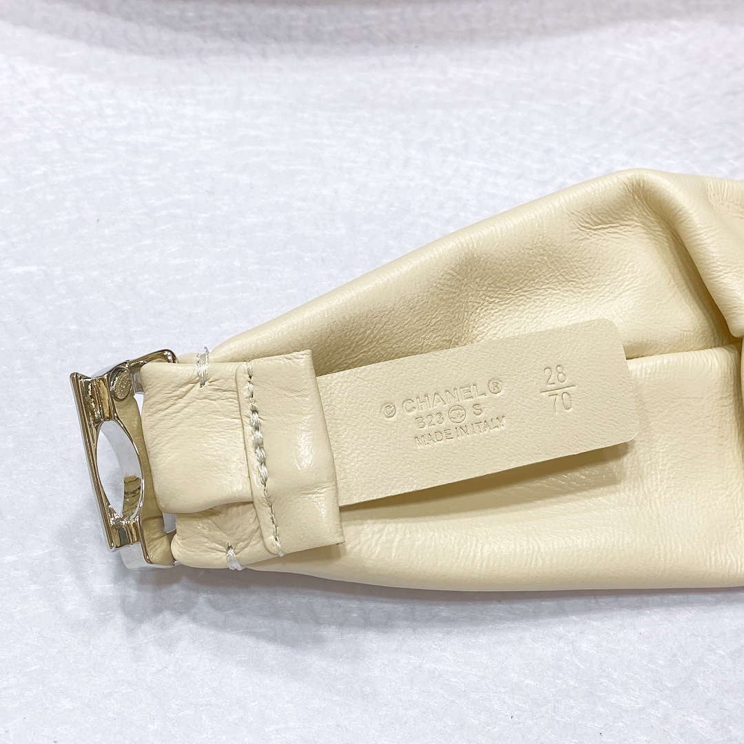Chanel polished CC brass buckle Sheepskin elastic belt AA0939
