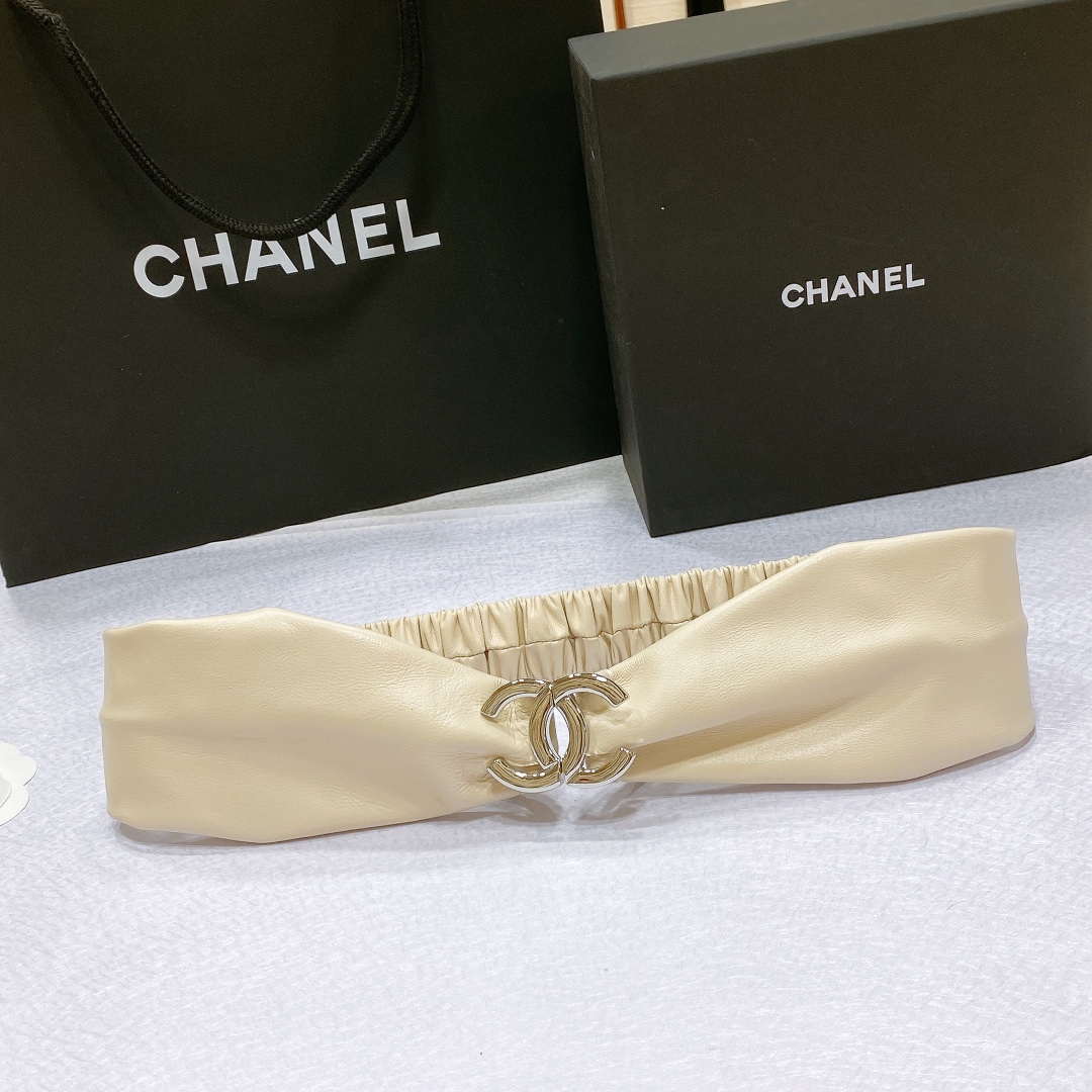 Chanel polished CC brass buckle Sheepskin elastic belt AA0939