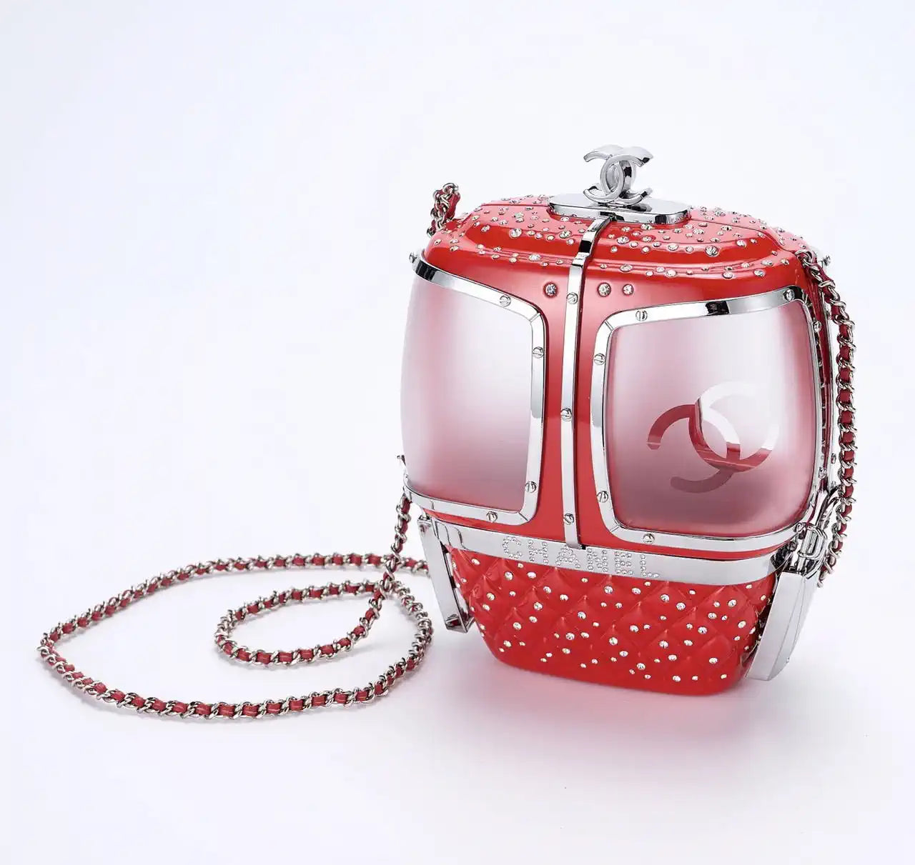 Chanel Resort 2019 Ski Gondola Turquoise Runway Swarovski Minaudi¨¨re Bag AS1200 Red
