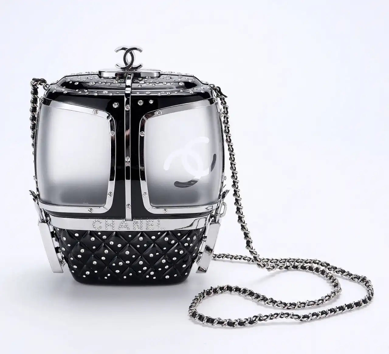 Chanel Resort 2019 Ski Gondola Turquoise Runway Swarovski Minaudi¨¨re Bag AS1200 Black