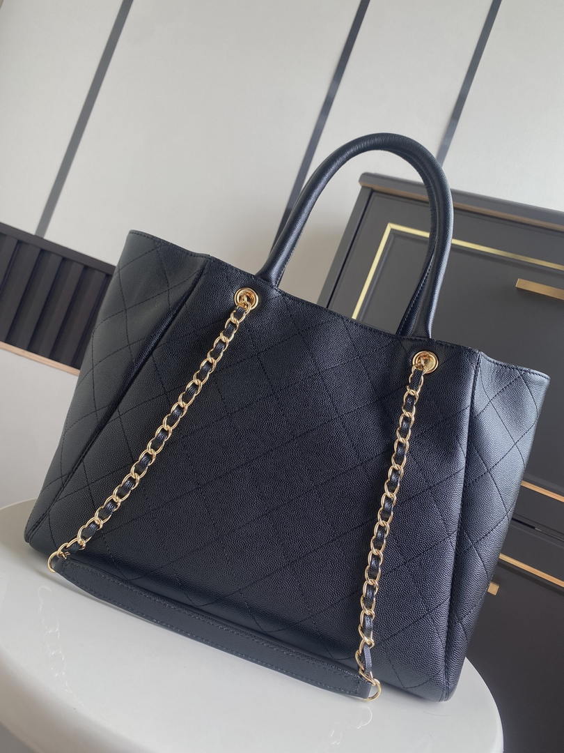 Chanel Shopping Bag Grained Calfskin & Gold-Tone Metal  AS6024 Black