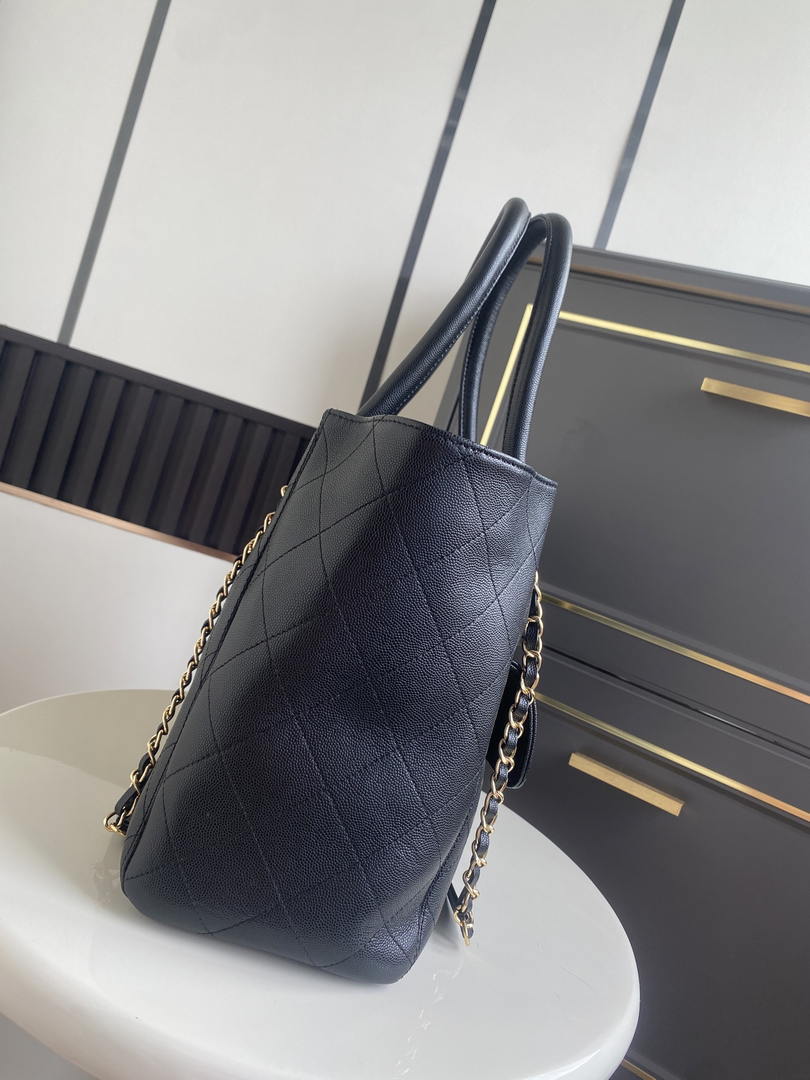 Chanel Shopping Bag Grained Calfskin & Gold-Tone Metal  AS6024 Black