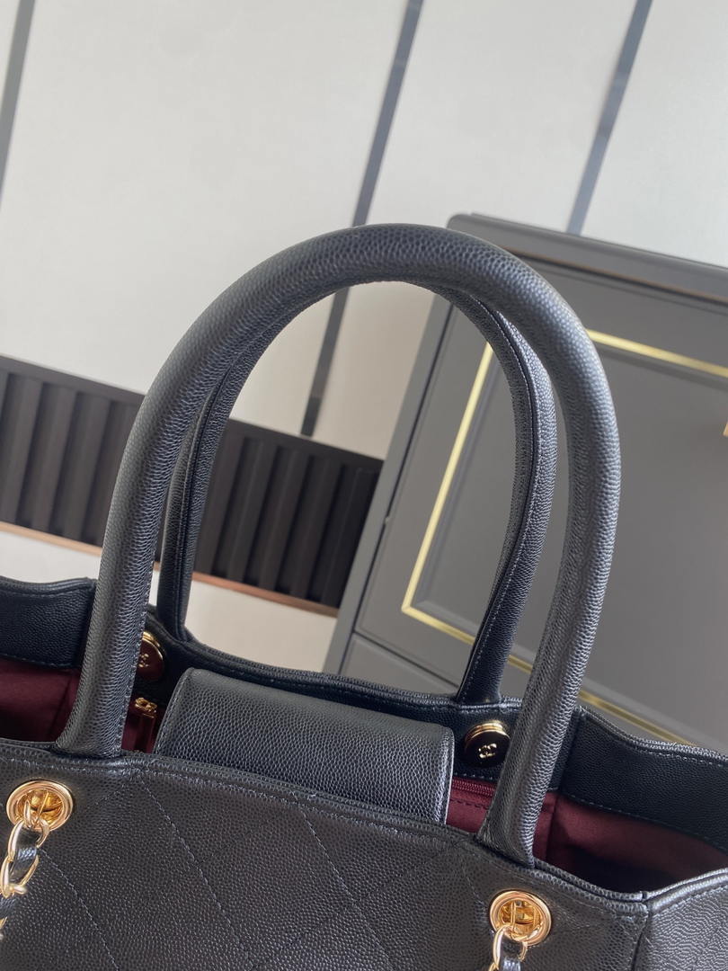 Chanel Shopping Bag Grained Calfskin & Gold-Tone Metal  AS6024 Black