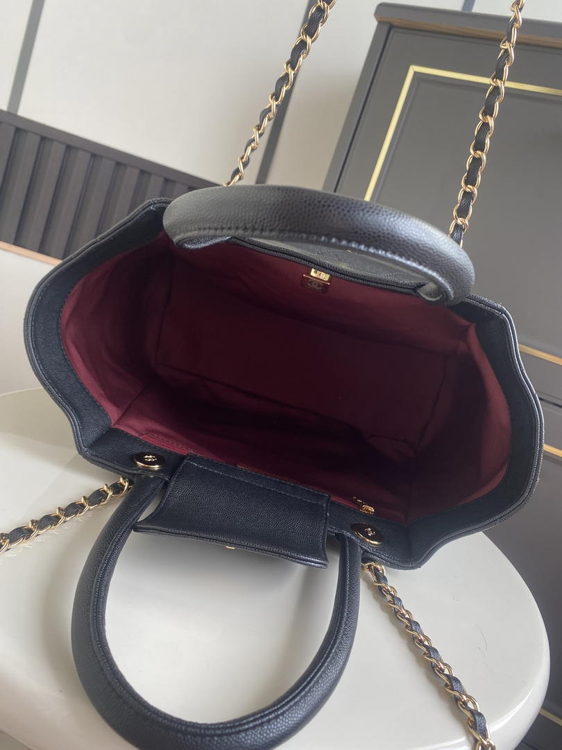 Chanel Shopping Bag Grained Calfskin & Gold-Tone Metal  AS6024 Black