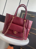 Chanel Shopping Bag Grained Calfskin & Gold-Tone Metal  AS6024 Red