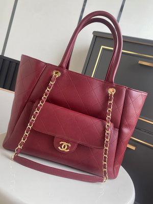 Chanel Shopping Bag Grained Calfskin & Gold-Tone Metal  AS6024 Red - Default Title - View 2
