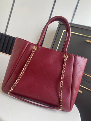 Chanel Shopping Bag Grained Calfskin & Gold-Tone Metal  AS6024 Red - Default Title - View 3