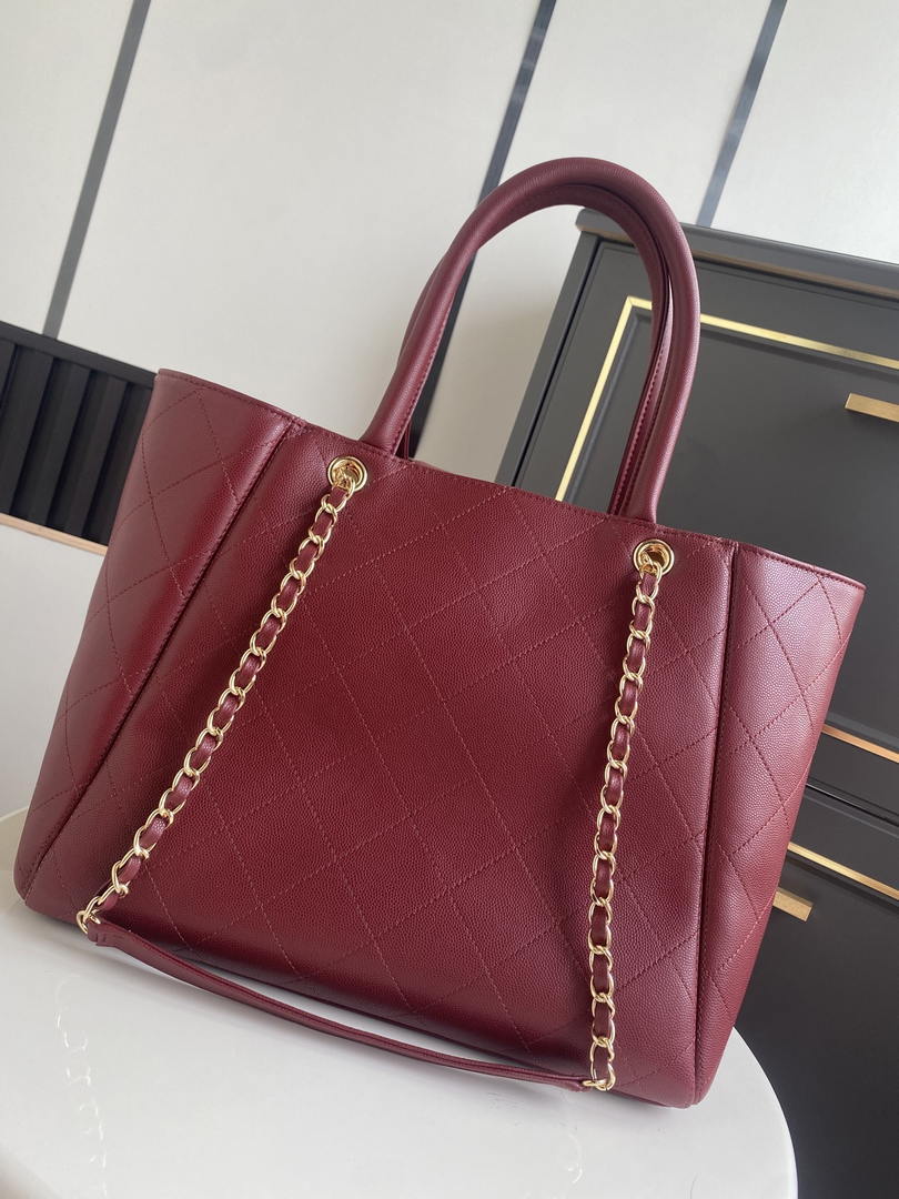 Chanel Shopping Bag Grained Calfskin & Gold-Tone Metal  AS6024 Red - Default Title - View 3