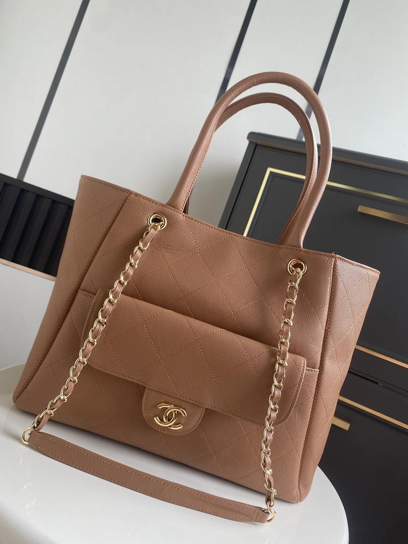 Chanel Shopping Bag Grained Calfskin & Gold-Tone Metal  AS6024 Brown