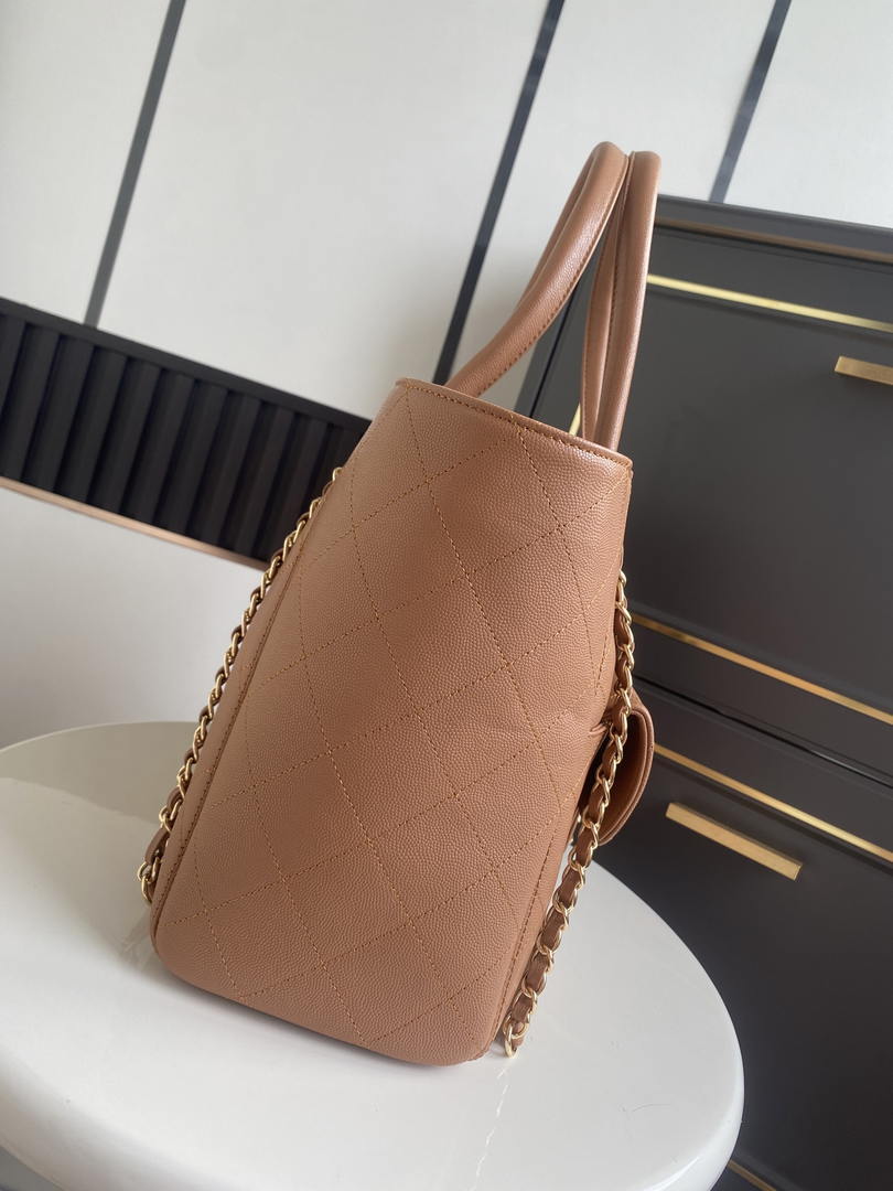 Chanel Shopping Bag Grained Calfskin & Gold-Tone Metal  AS6024 Brown