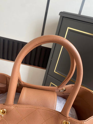 Chanel Shopping Bag Grained Calfskin & Gold-Tone Metal  AS6024 Brown - Default Title - View 7