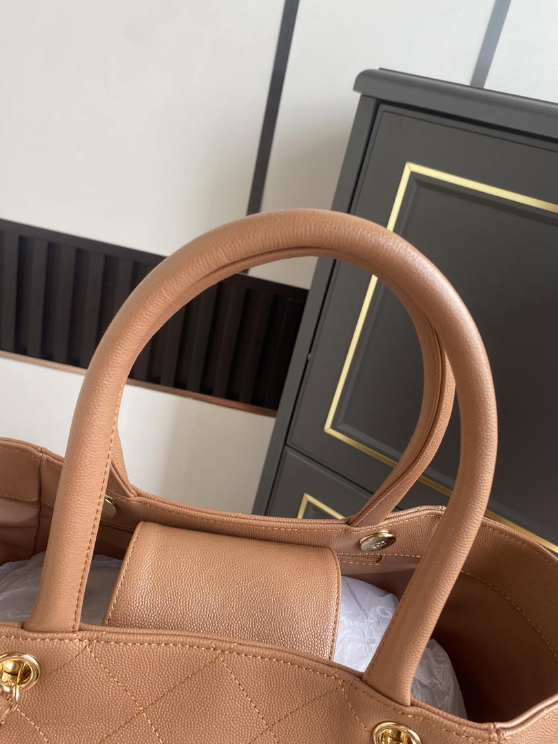 Chanel Shopping Bag Grained Calfskin & Gold-Tone Metal  AS6024 Brown - Default Title - View 7