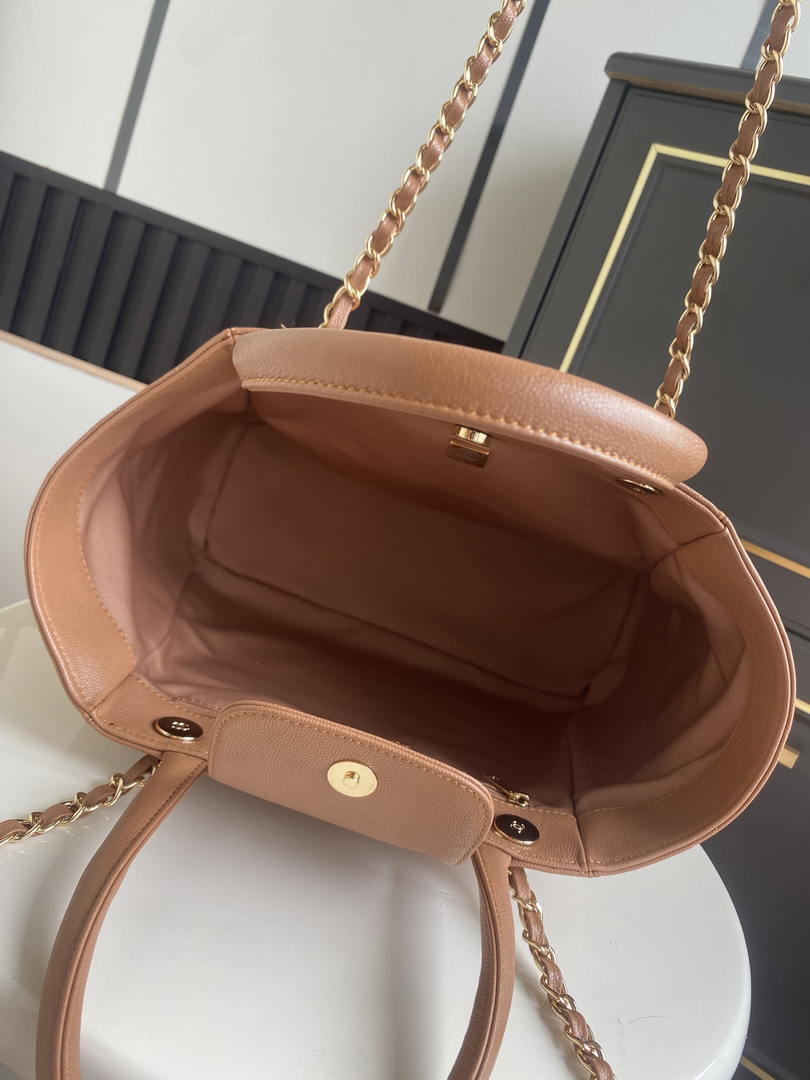 Chanel Shopping Bag Grained Calfskin & Gold-Tone Metal  AS6024 Brown